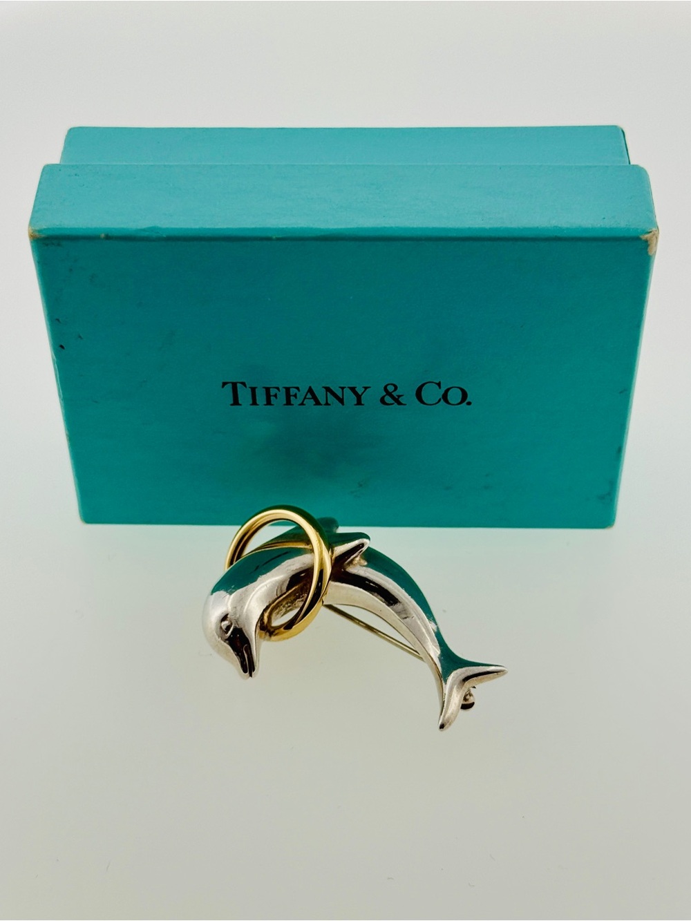 Vintage Tiffany & Co. 925 Sterling Silver 18K Gold Dolphin Brooch